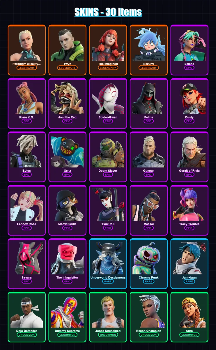 [PC/XBOX/PSN] | Paradigm (Reality-659) | Twyn | The Imagined | Nezumi | Selene | 30 skin | 53 pickaxe | 35 emote | 45 glider | Lv791 — Fortnite account