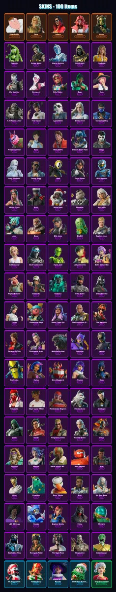 [PC/XBOX] | Peter Griffin | Zeus | Joltara | Valeria | Hades | 100 skin | 169 pickaxe | 102 emote | 110 glider | Lv1766 — Fortnite account