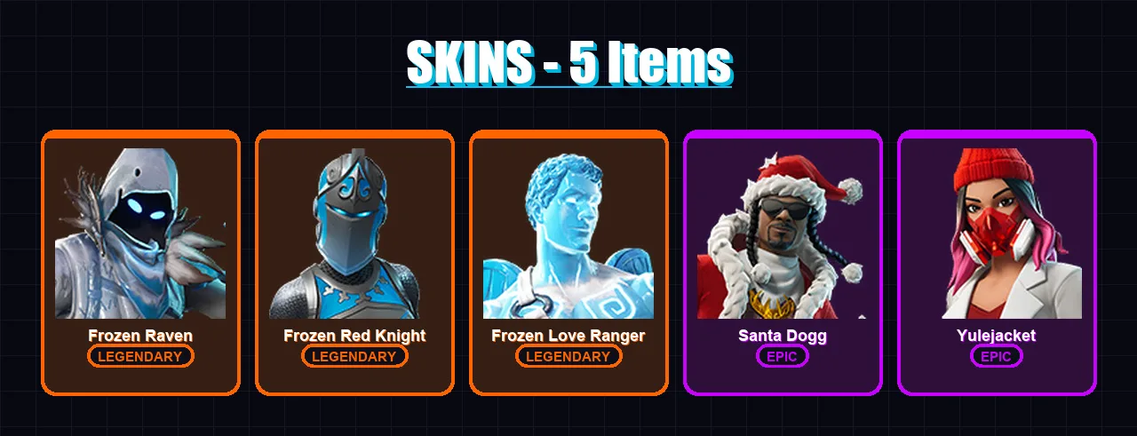 [PC/PSN] | Frozen Raven | Frozen Red Knight | Frozen Love Ranger | Santa Dogg | Yulejacket | 5 skin | 8 pickaxe | 4 emote | 5 glider | Lv41