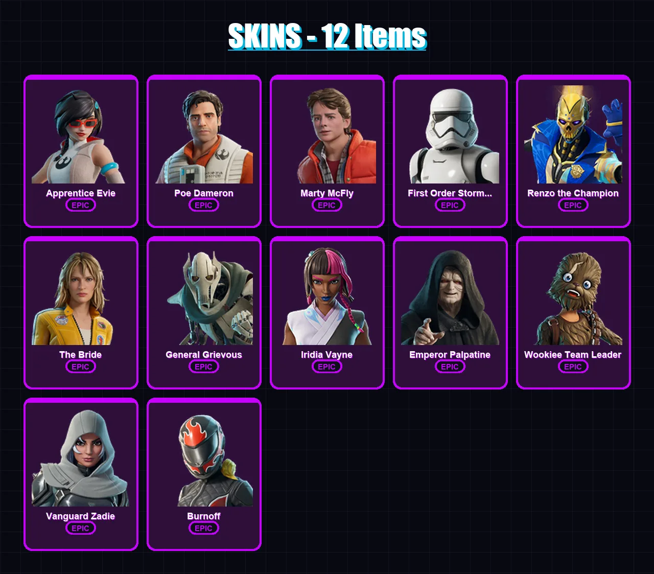 [PC/XBOX/PSN] | Apprentice Evie | Poe Dameron | Marty McFly | 12 skin | Lv362