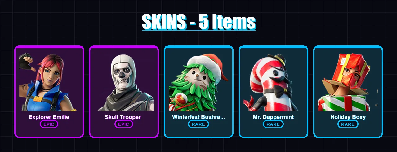 [PS4/PS5/XBOX/PC] | Explorer Emilie | Skull Trooper  | Winterfest Bushranger | 5 skin | Lv145