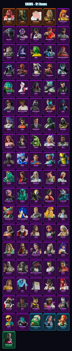 [PC/PSN] | Valeria | Hades | Peter Griffin | Zeus | Wonder Onesie | 91 skin | 121 pickaxe | 89 emote | 77 glider | Lv972