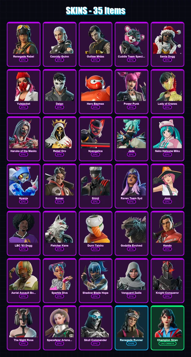 [PS4/PS5/XBOX/PC] | Renegade Rebel | Cassidy Quinn | Outlaw Midas | 35 skin | Lv478