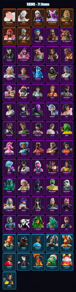 [PC/XBOX/PSN] | Peter Griffin | Snap | Torin | The Cube Queen | Zeus | 71 skin | 114 pickaxe | 79 emote | 82 glider | Lv1092