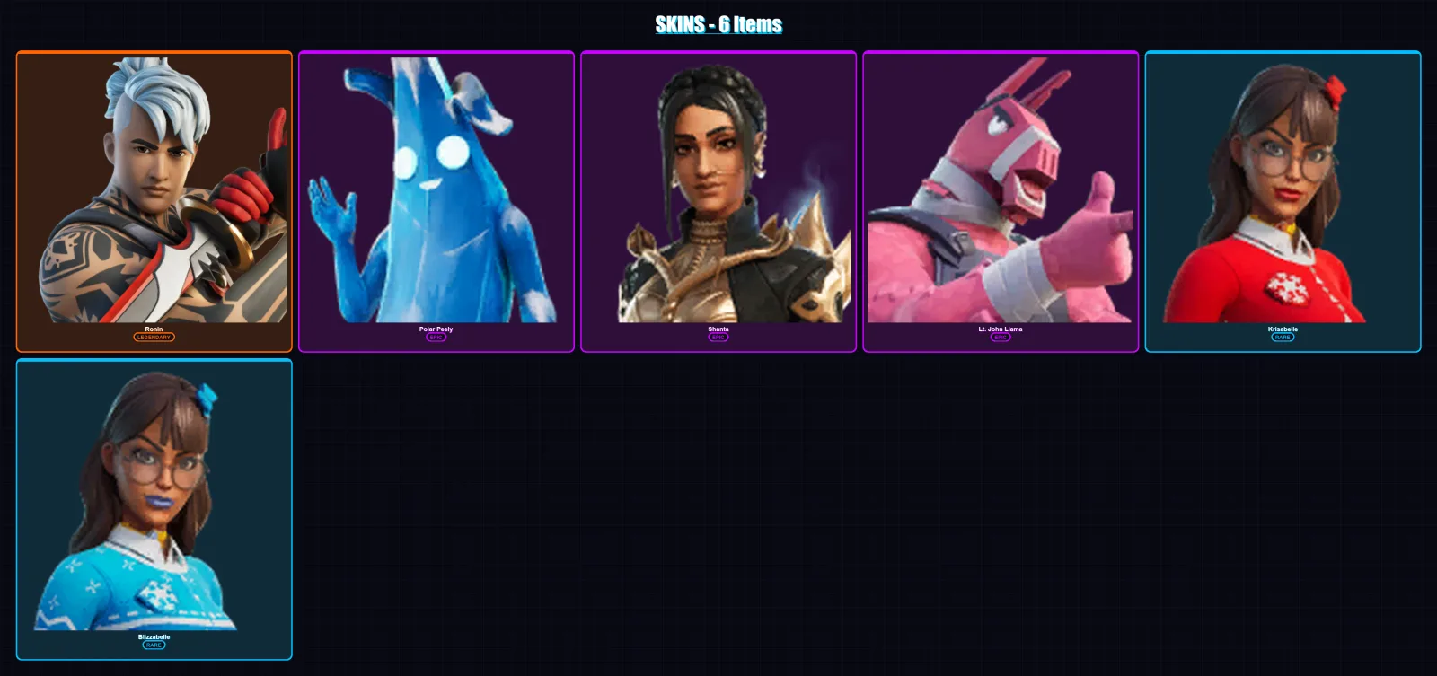 [PC/XBOX/PSN] | Ronin | Polar Peely | Shanta | Lt. John Llama | Krisabelle | 6 skin | 11 pickaxe | 15 emote | 17 glider | Lv170