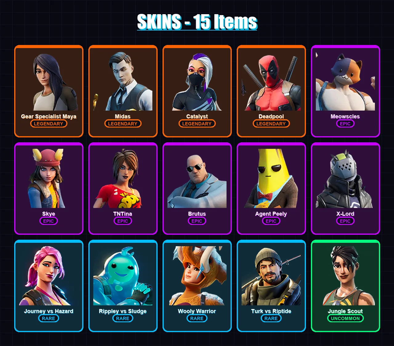 [PC/XBOX/PSN] | Gear Specialist Maya | Midas | Catalyst | Deadpool | Meowscles | 15 skin | 14 pickaxe | 26 emote | 21 glider | Lv242