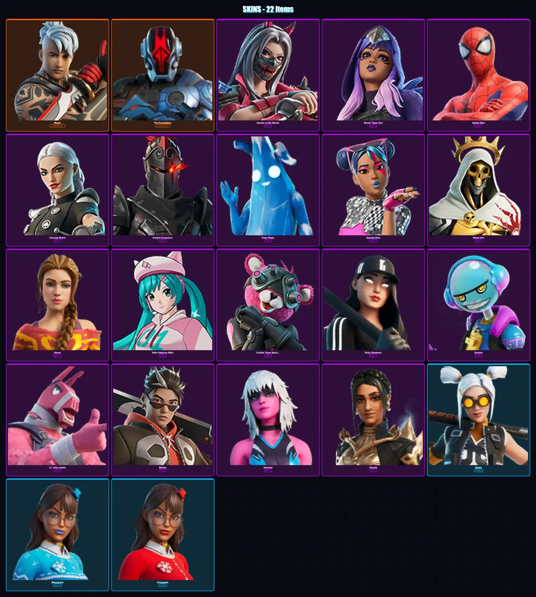 [PC/XBOX/PSN] | Ronin | The Foundation | Haruka of the Masks | Raven Team Syd | Spider-Man | 22 skin | 33 pickaxe | 26 emote | 28 glider | Lv380