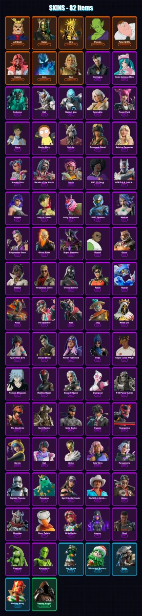 [PC/XBOX/PSN] | All Might | Hades | Oro | Piccolo | Peter Griffin | 82 skin | 68 pickaxe | 56 emote | 34 glider | Lv381 — Fortnite account
