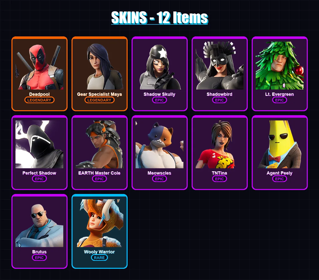 [PC/PSN] | Deadpool | Gear Specialist Maya | Shadow Skully | Shadowbird | Lt. Evergreen | 12 skin | 17 pickaxe | 13 emote | 15 glider | Lv205 — Fortnite account