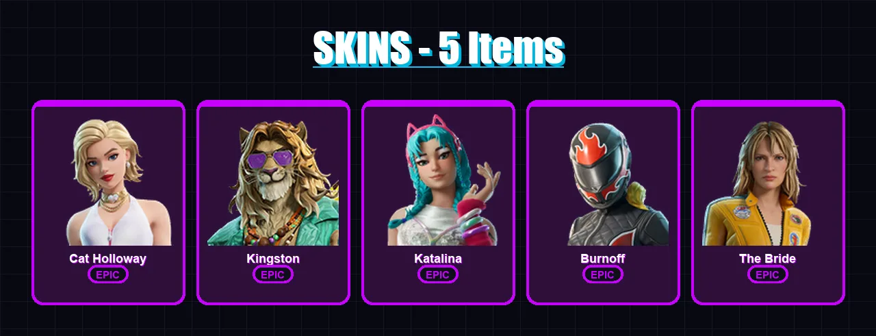 [PC/PSN] | Cat Holloway | Kingston | Katalina | Burnoff | The Bride | 5 skin | 21 pickaxe | 11 emote | 15 glider | Lv147