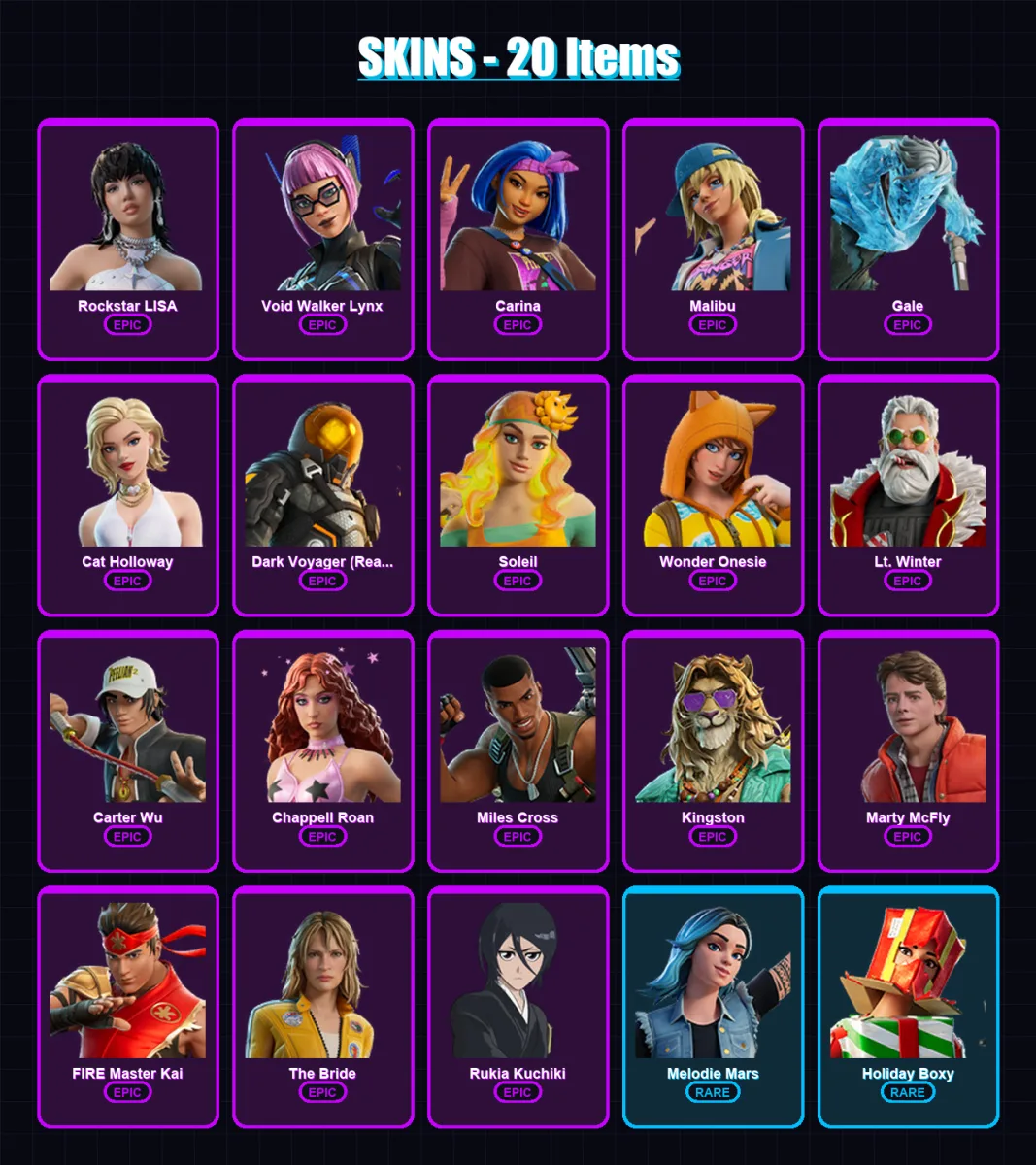 [PC/XBOX/PSN] | Rockstar LISA | Void Walker Lynx | Carina | Malibu | Gale | 20 skin | 25 pickaxe | 17 emote | 15 glider | Lv114 — Fortnite account