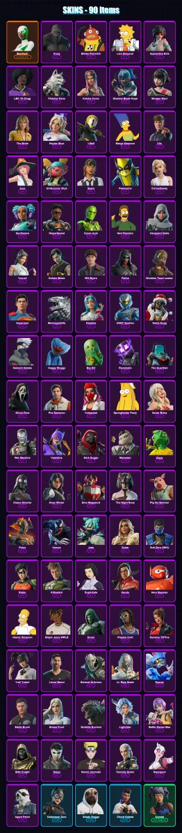 [PC/XBOX] | Backlash | Kong | Blinky Fishstick | Lisa Simpson | Apprentice Evie | 90 skin | 126 pickaxe | 74 emote | 78 glider | Lv791