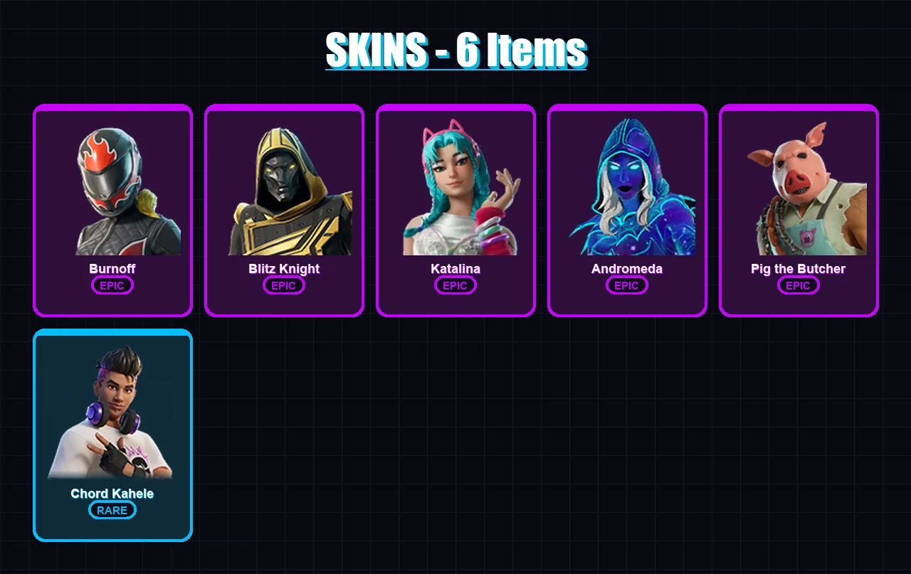 [PC/PSN] | Burnoff | Blitz Knight | Katalina | Andromeda | Pig the Butcher | 6 skin | 46 pickaxe | 18 emote | 26 glider | Lv263