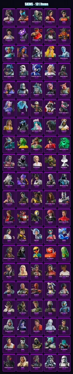[PC/PSN] | The Night Rose | Maxx Speed | General Grievous | Dragonheart Demi | Robin | 131 skin | 160 pickaxe | 106 emote | 99 glider | Lv1005