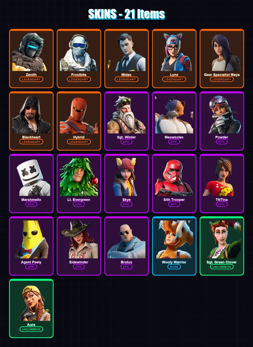 [SWITCH/XBOX/PSN/PC] | Zenith | Frostbite | Midas | Lynx | Gear Specialist Maya | 21 skin | 25 pickaxe | 37 emote | 35 glider | Lv498