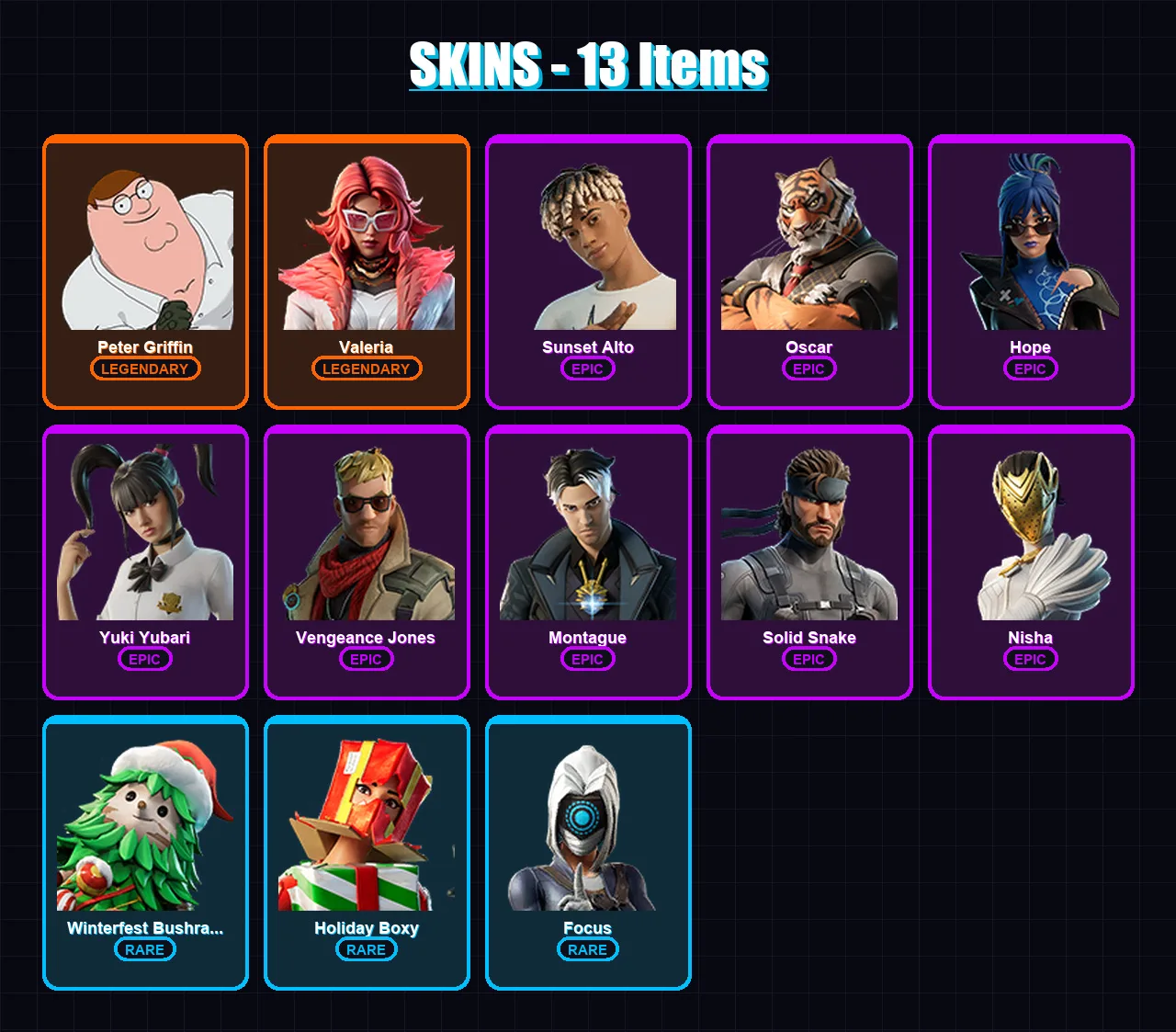 [PS4/PS5/XBOX/PC] | Peter Griffin | Valeria | Sunset Alto | Oscar | Hope | 13 skin | 23 pickaxe | 21 emote | 19 glider | Lv305
