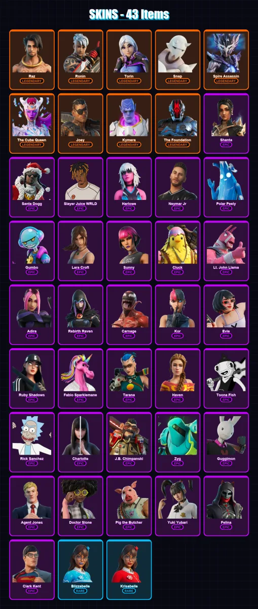 [PC/PSN] | Raz | Ronin | Torin | Snap | Spire Assassin | 43 skin | 69 pickaxe | 47 emote | 63 glider | Lv966