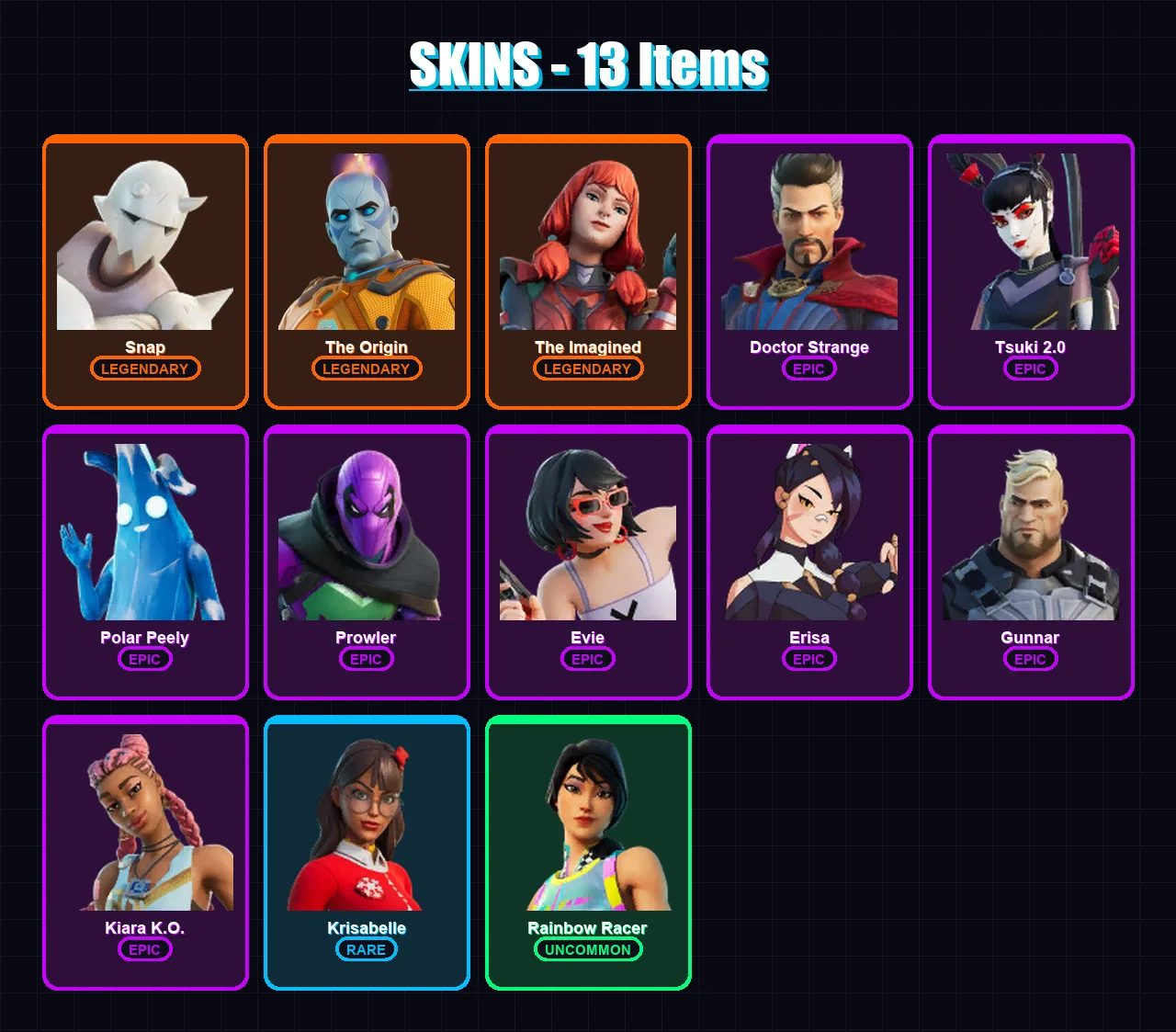 [PC/XBOX/PSN] | Snap | The Origin | The Imagined | Doctor Strange | Tsuki 2.0 | 13 skin | 29 pickaxe | 21 emote | 28 glider | Lv461 — Fortnite account