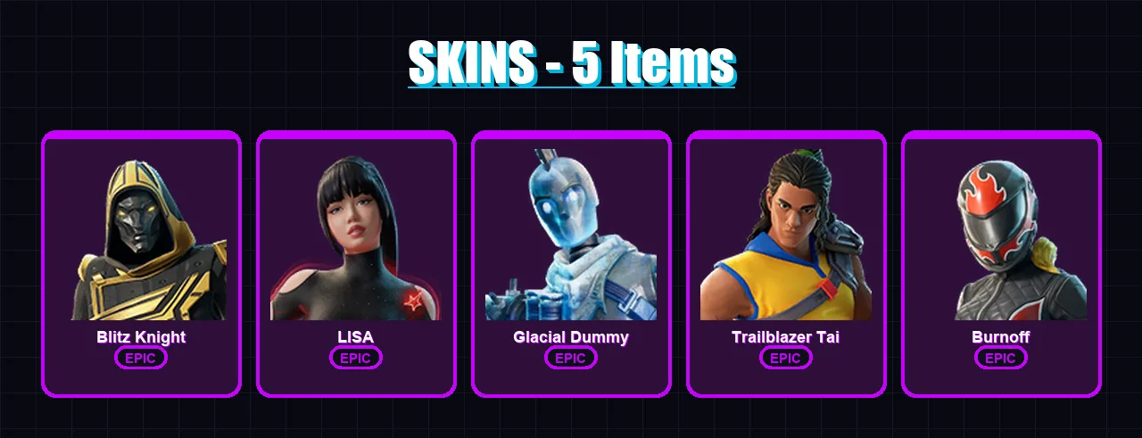 [PC/PSN] | Blitz Knight | LISA | Glacial Dummy | Trailblazer Tai | Burnoff | 5 skin | 27 pickaxe | 11 emote | 21 glider | Lv207