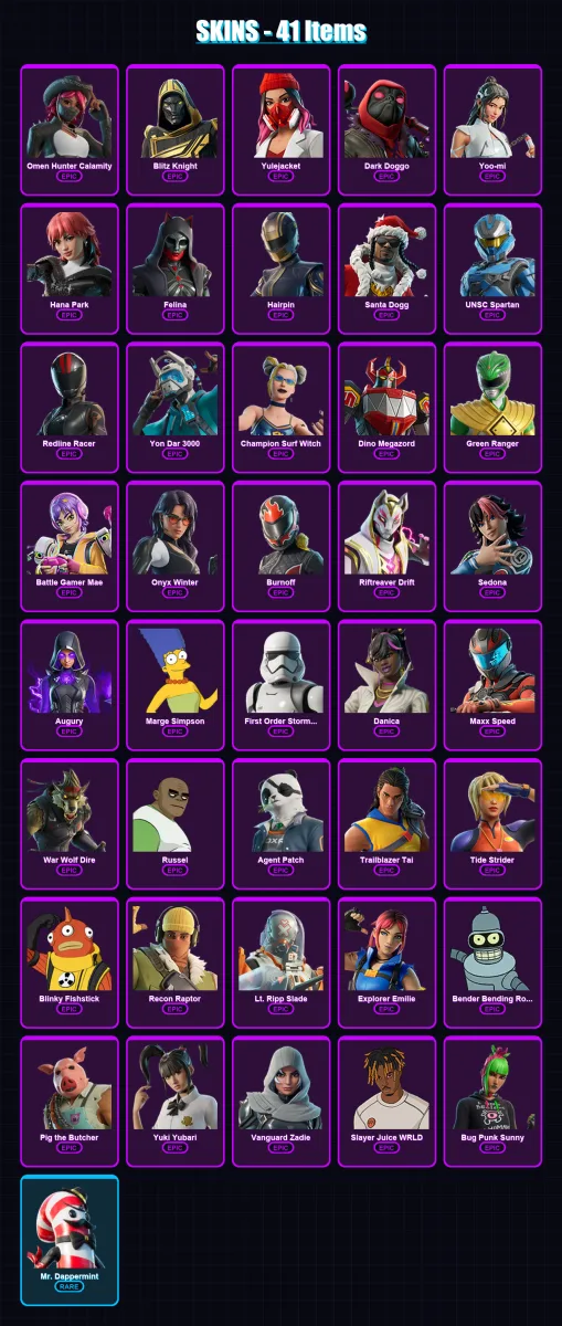 [PC/XBOX] | Omen Hunter Calamity | Blitz Knight | Yulejacket | Dark Doggo | Yoo-mi | 41 skin | 99 pickaxe | 54 emote | 53 glider | Lv913 — Fortnite account