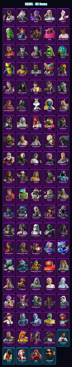 [SWITCH/XBOX/PSN/PC] | Yuki Yubari | Fletcher Kane | Valentina | Emma Frost | Gwenpool | 99 skin | 161 pickaxe | 140 emote | 110 glider | Lv2752