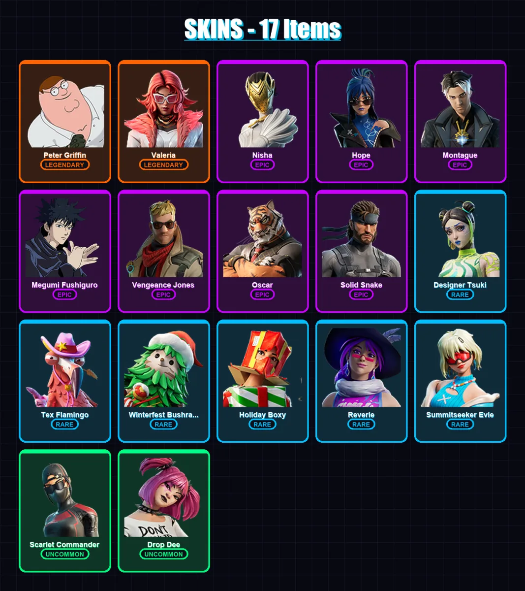 [PC/XBOX/PSN] | Peter Griffin | Valeria | Nisha | Hope | Montague | 17 skin | 22 pickaxe | 27 emote | 20 glider | Lv219 — Fortnite account