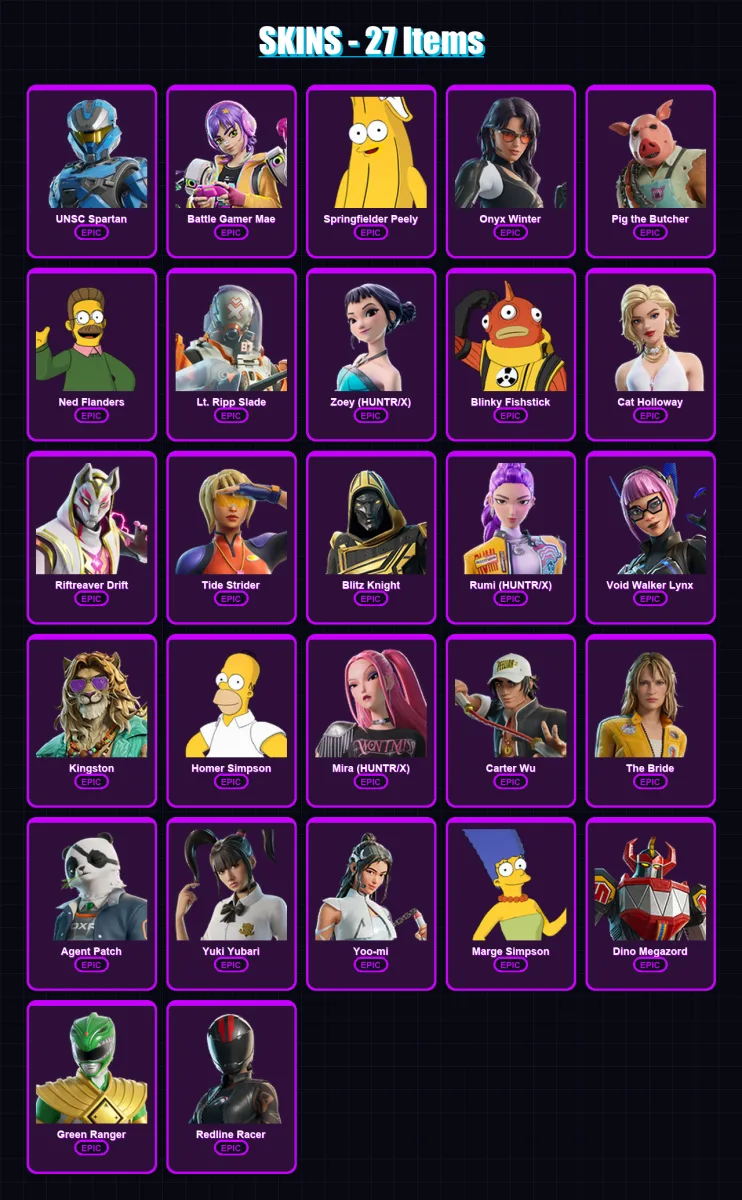 [PS4/PS5/XBOX/PC] | UNSC Spartan | Battle Gamer Mae | Springfielder Peely | 27 skin | Lv427