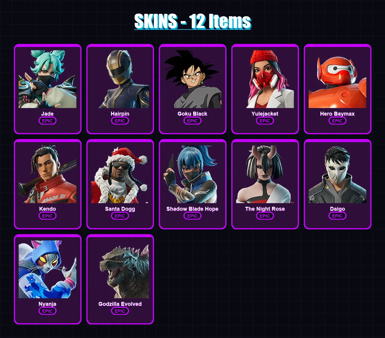 [PC/PSN] | Jade | Hairpin | Goku Black | Yulejacket | Hero Baymax | 12 skin | 26 pickaxe | 16 emote | 22 glider | Lv208