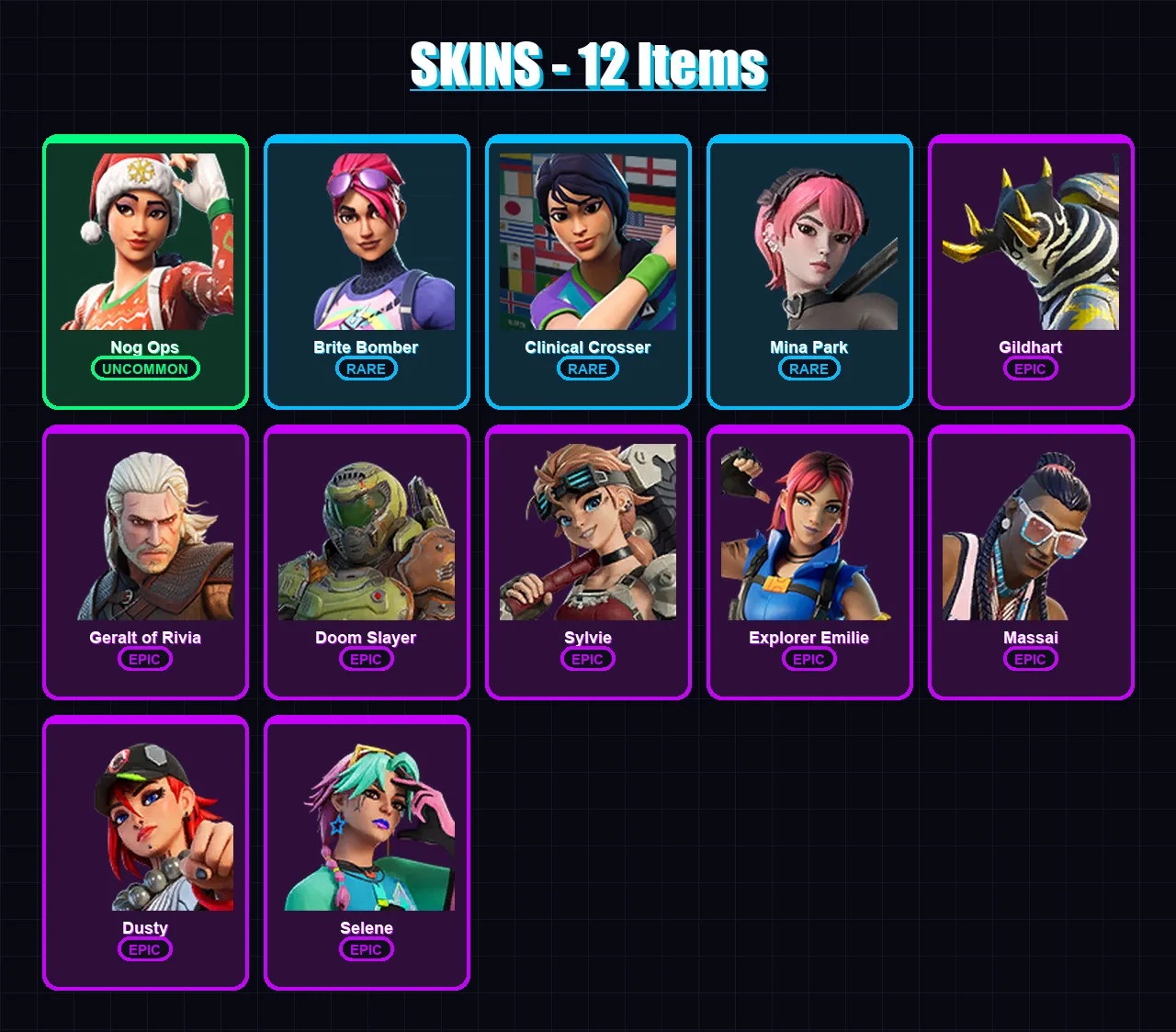 [PC/XBOX/PSN] | Nog Ops | Brite Bomber | Clinical Crosser | Mina Park | Gildhart | 12 skin | 12 pickaxe | 8 emote | 7 glider | Lv51 — Fortnite account