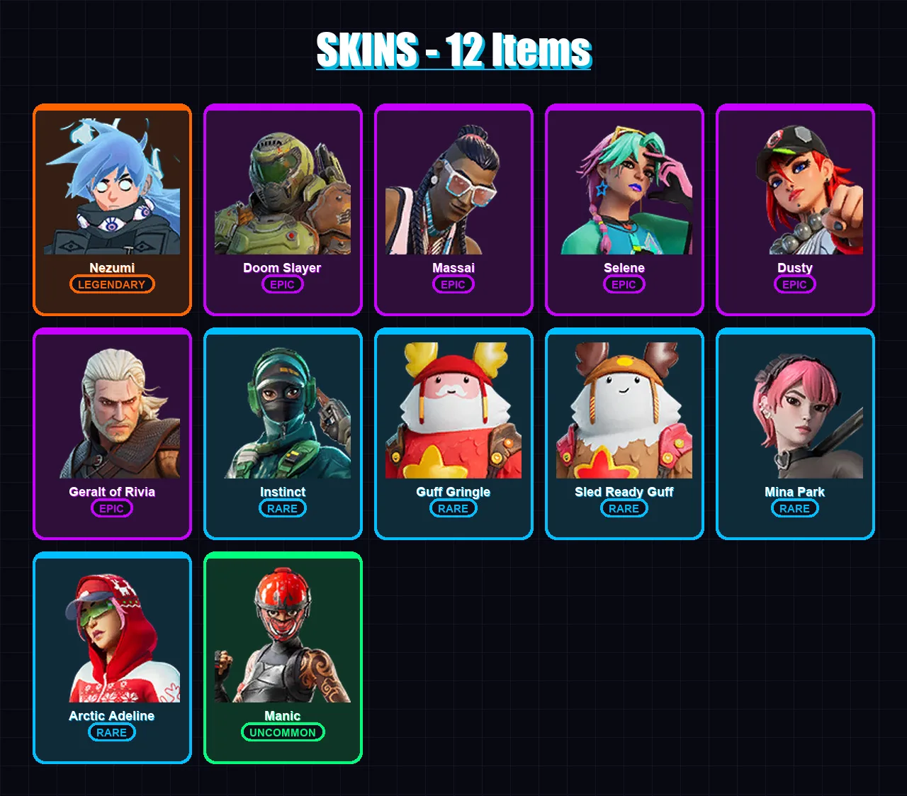 [PC/XBOX/PSN] | Nezumi | Doom Slayer | Massai | Selene | Dusty | 12 skin | 12 pickaxe | 10 emote | 13 glider | Lv97
