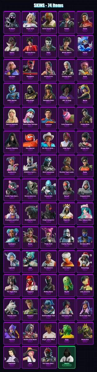 [PC/PSN] | Sir Raven | Haylee Skye | Aerial Assault Bomber | Kwame | Kendo | 74 skin | 90 pickaxe | 71 emote | 50 glider | Lv568 — Fortnite account