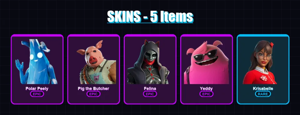 [PC/XBOX] | Polar Peely | Pig the Butcher | Felina | Yeddy | Krisabelle | 5 skin | 33 pickaxe | 10 emote | 18 glider | Lv216 — main preview