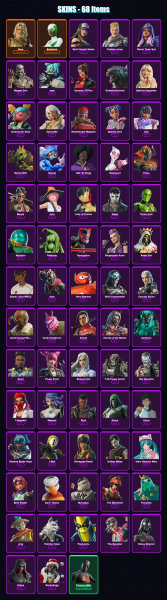 [PC/XBOX/PSN] | Zeus | Backlash | Spirit Hunter Saeko | Captain Jones | Raven Team Syd | 68 skin | 93 pickaxe | 76 emote | 57 glider | Lv675