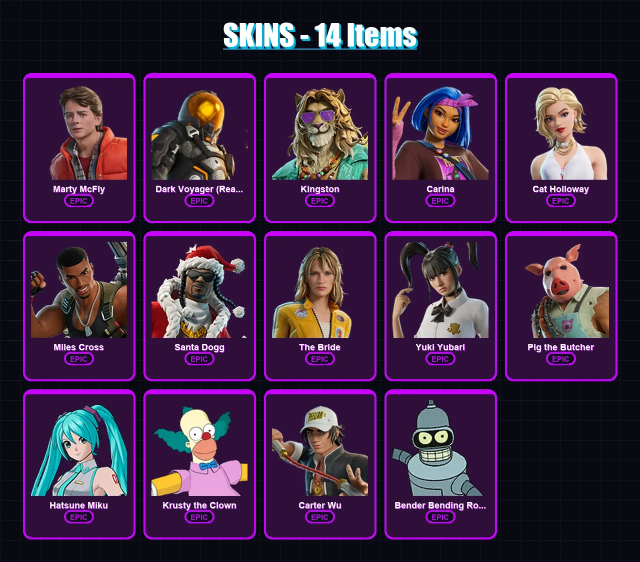 [PC/XBOX/PSN] | Marty McFly | Dark Voyager (Reality Redacted) | Kingston | Carina | Cat Holloway | 14 skin | 57 pickaxe | 26 emote | 38 glider | Lv5