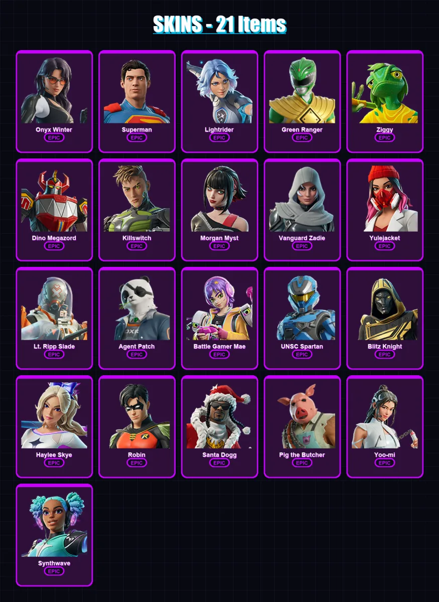[PC/XBOX/PSN] | Onyx Winter | Superman | Lightrider | Green Ranger | Ziggy | 21 skin | 63 pickaxe | 28 emote | 38 glider | Lv461 — Fortnite account
