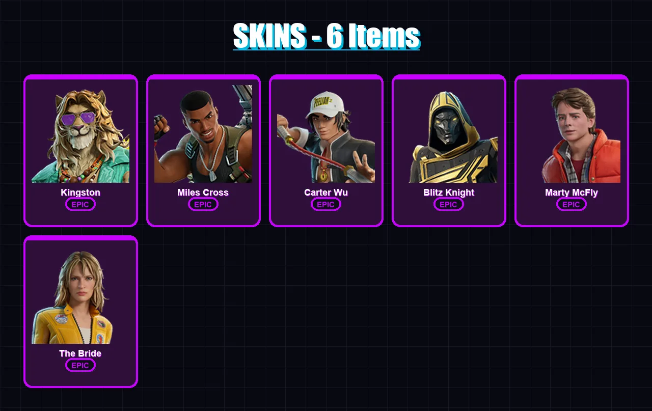 [PC/XBOX/PSN] | Kingston | Miles Cross | Carter Wu | Blitz Knight | Marty McFly | 6 skin | 41 pickaxe | 19 emote | 31 glider | Lv310