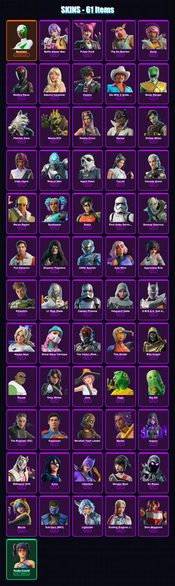 [PC/XBOX] | Backlash | Battle Gamer Mae | Power Punk | Pig the Butcher | Sonia | 61 skin | 94 pickaxe | 63 emote | 52 glider | Lv904