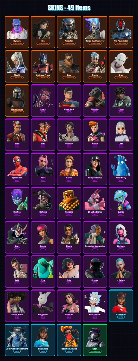 [PC/XBOX/PSN] | Kymera | Era | Predator | Renzo the Destroyer | The Foundation | 49 skin | 60 pickaxe | 45 emote | 61 glider | Lv782