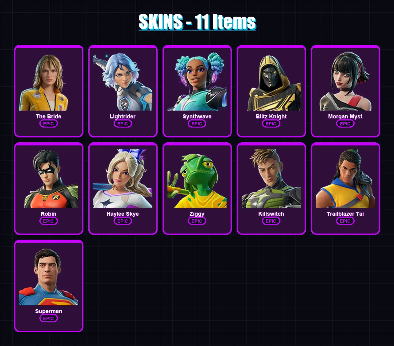 [PS4/PS5/XBOX/PC] | The Bride | Lightrider | Synthwave | Blitz Knight | Morgan Myst | 11 skin | 48 pickaxe | 23 emote | 39 glider | Lv640