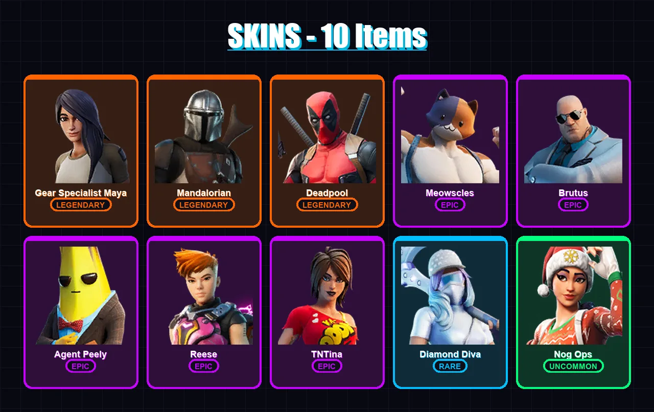 [PC/XBOX/PSN] | Gear Specialist Maya | Mandalorian | Deadpool | Meowscles | Brutus | 10 skin | 9 pickaxe | 10 emote | 10 glider | Lv96