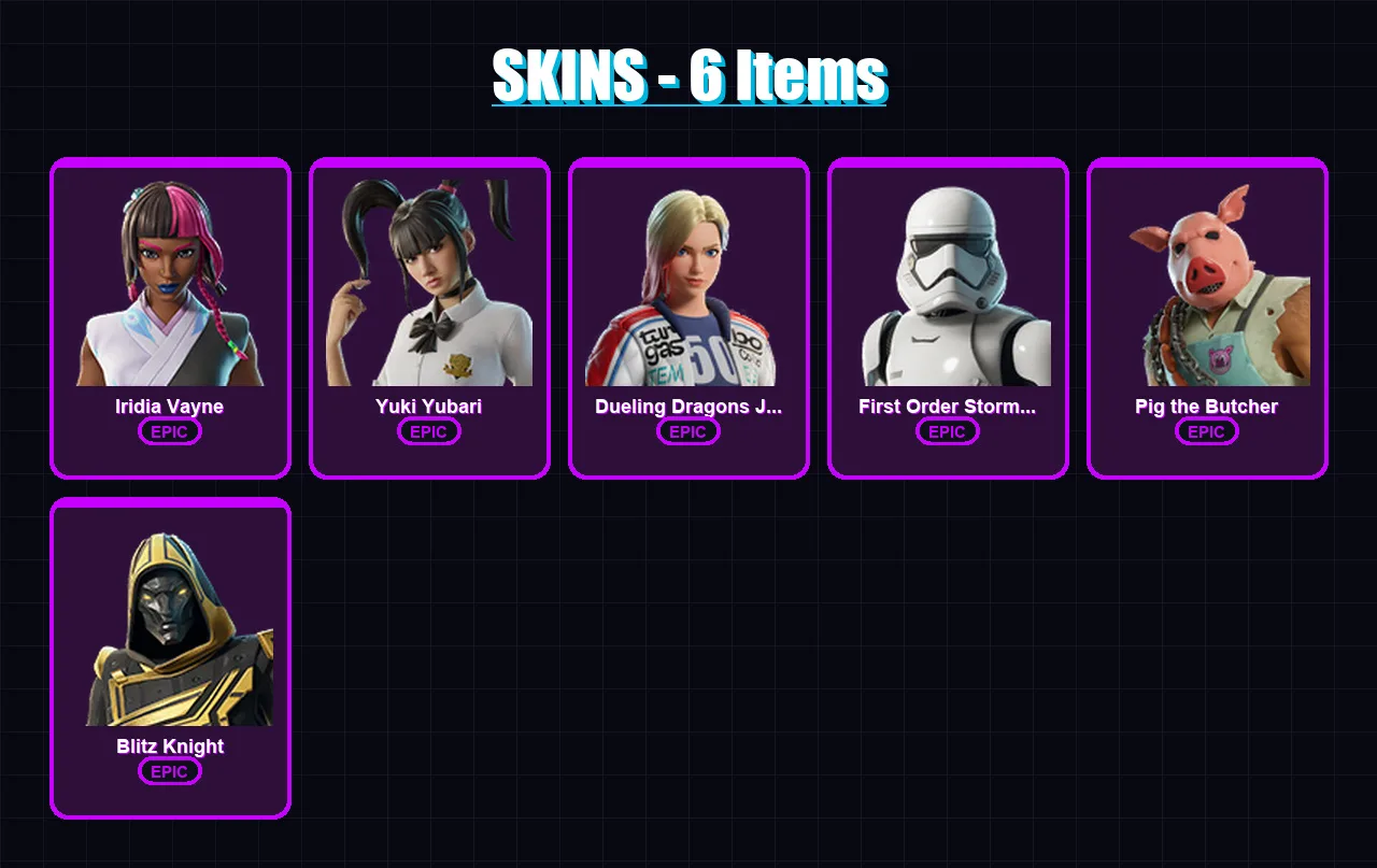 [PC/XBOX/PSN] | Iridia Vayne | Yuki Yubari | Dueling Dragons Jackie | 6 skin | Lv646