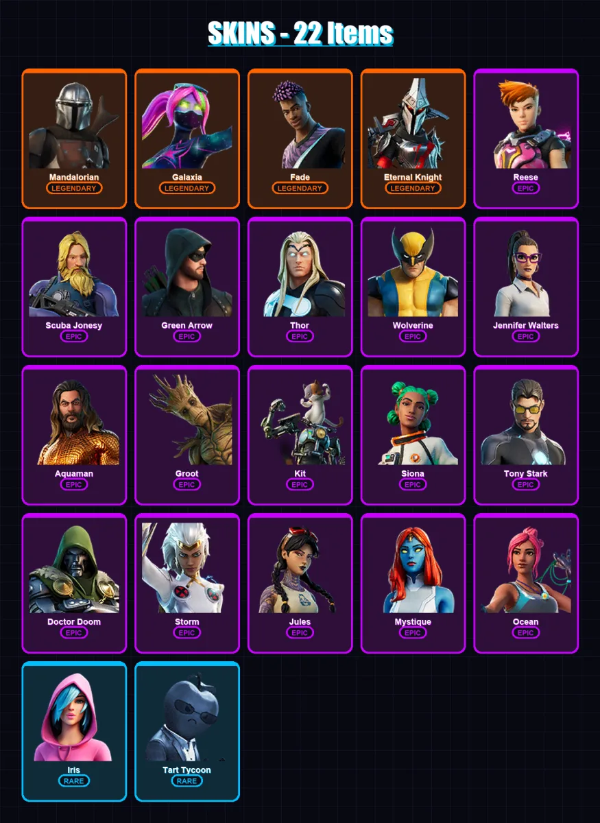 [SWITCH/XBOX/PSN/PC] | Mandalorian | Galaxia | Fade | Eternal Knight | Reese | 22 skin | 26 pickaxe | 19 emote | 25 glider | Lv458