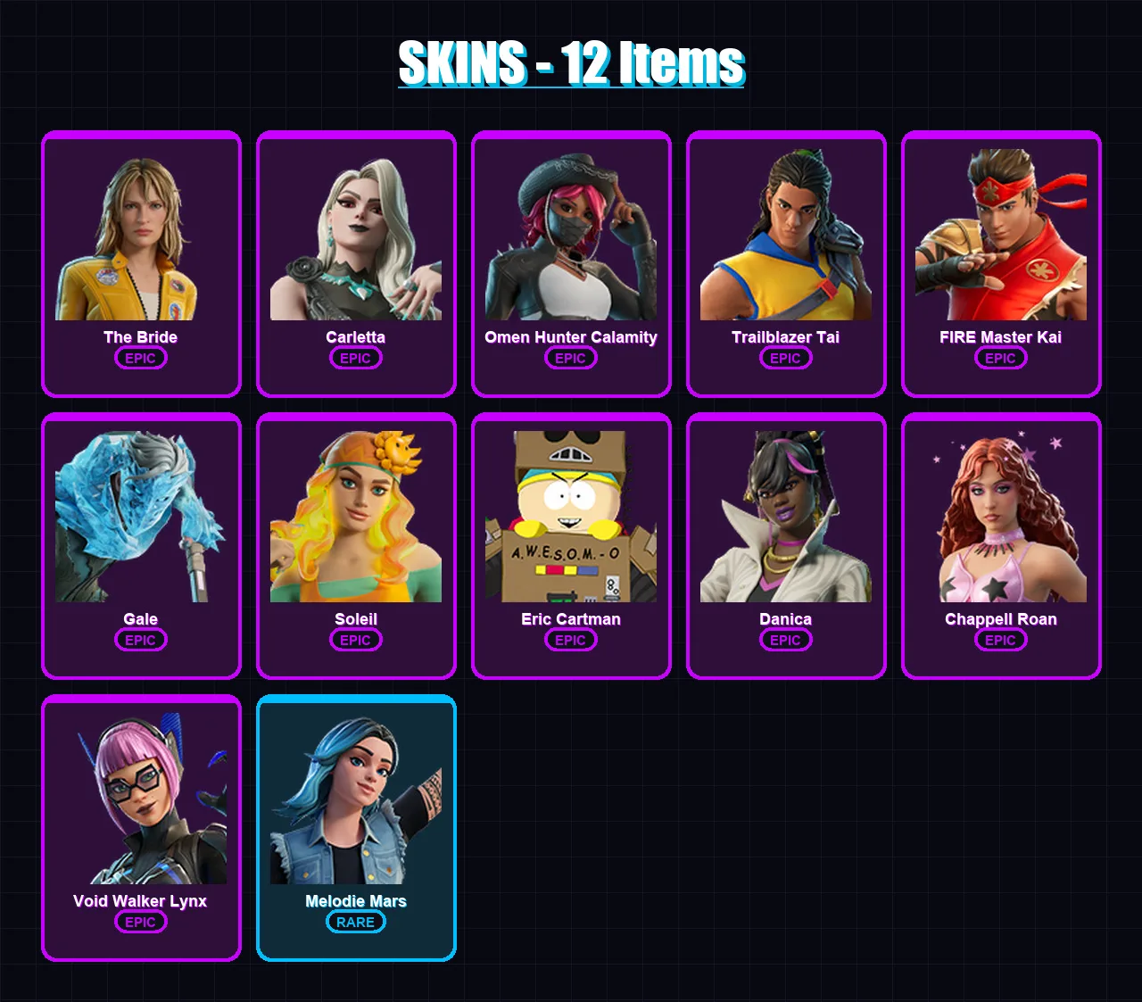 [PC/PSN] | The Bride | Carletta | Omen Hunter Calamity | Trailblazer Tai | FIRE Master Kai | 12 skin | 8 pickaxe | 3 emote | 6 glider | Lv36 — Fortnite account