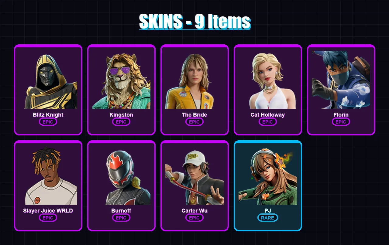 [PS4/PS5/XBOX/PC] | Blitz Knight | Kingston | The Bride | Cat Holloway | Florin | 9 skin | 35 pickaxe | 16 emote | 25 glider | Lv244