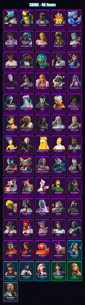 [PC/XBOX/PSN] | Jade | Peelverine | Snoop Dogg | Blinky Fishstick | Nyanja | 66 skin | 75 pickaxe | 62 emote | 43 glider | Lv605