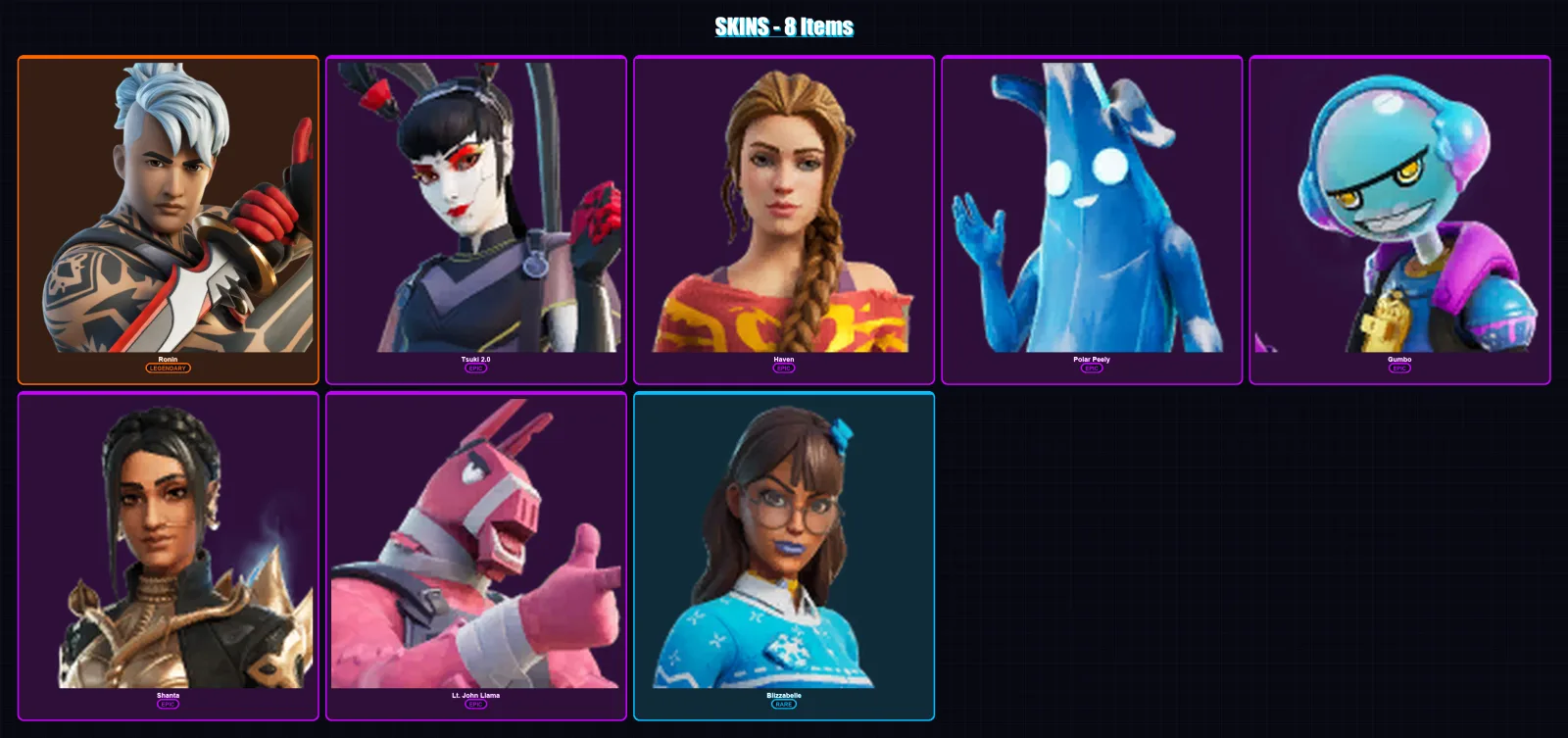 [PC/XBOX] | Ronin | Tsuki 2.0 | Haven | Polar Peely | Gumbo | 8 skin | 26 pickaxe | 16 emote | 25 glider | Lv297