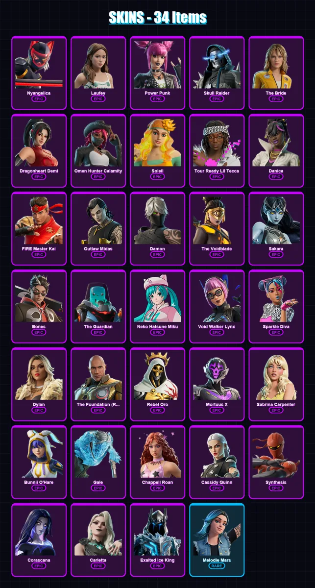 [PC/PSN] | Nyangelica | Laufey | Power Punk | Skull Raider | The Bride | 34 skin | 17 pickaxe | 4 emote | 5 glider | Lv19