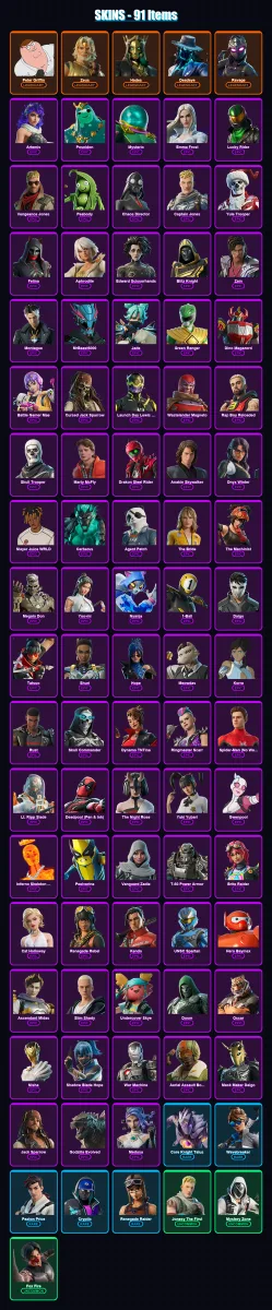 [PS4/PS5/XBOX/PC] | Peter Griffin | Zeus | Hades | Deadeye | Ravage | 91 skin | 130 pickaxe | 89 emote | 87 glider | Lv1407