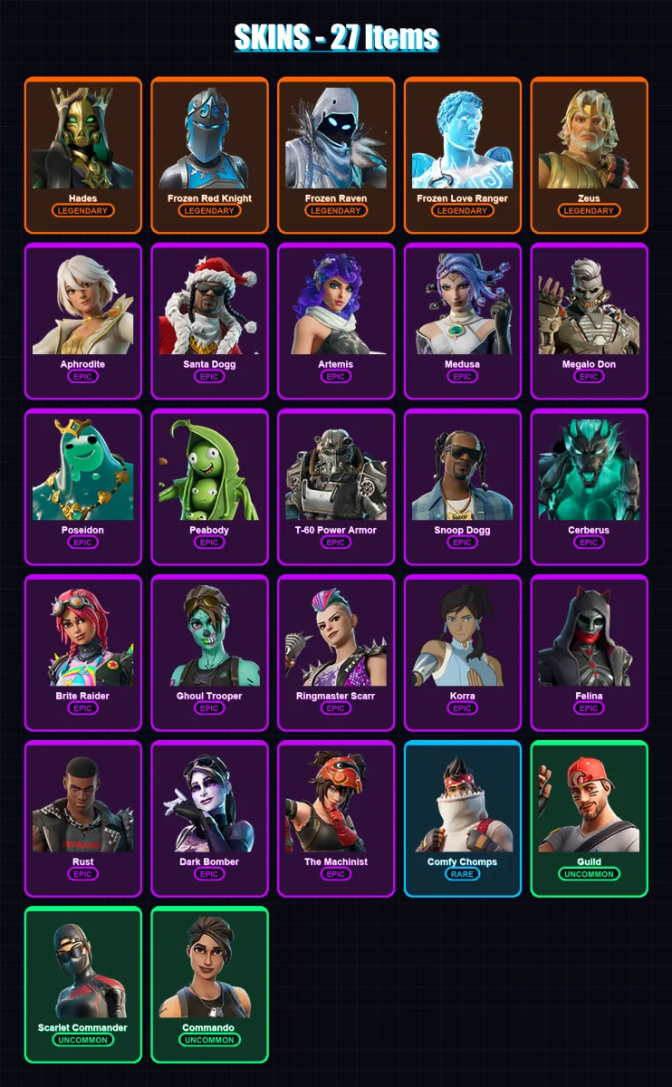 [PC/XBOX/PSN] | Hades | Frozen Red Knight | Frozen Raven | Frozen Love Ranger | Zeus | 27 skin | 51 pickaxe | 27 emote | 43 glider | Lv737 — Fortnite account