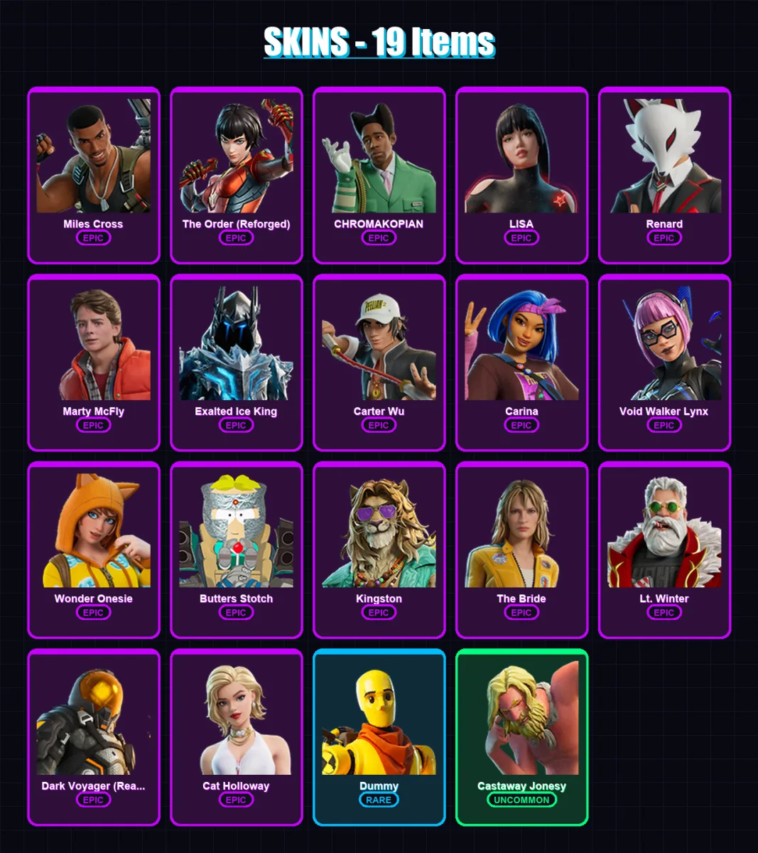 [PC/XBOX/PSN] | Miles Cross | The Order (Reforged) | CHROMAKOPIAN | LISA | Renard | 19 skin | 24 pickaxe | 19 emote | 21 glider | Lv275